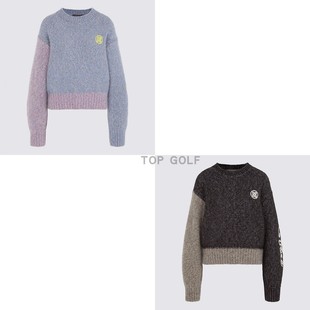 26春女圆领拼色宽松羊毛针织套头衫 韩国代购 高尔夫球服 FORE