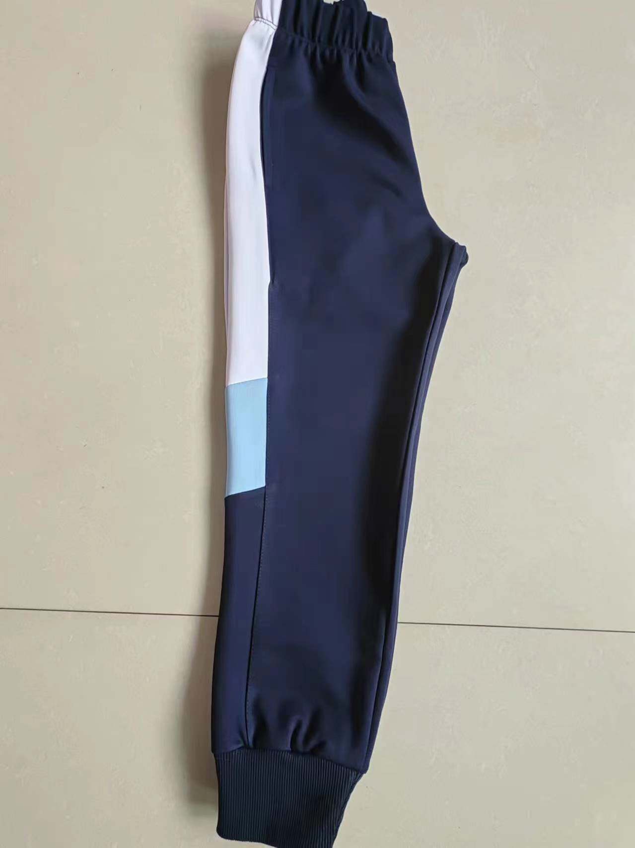新款高中小学生深蓝校服裤拼接上宽白拼接浅蓝春秋夏收口运动裤