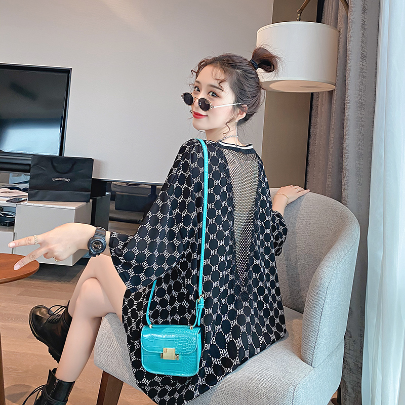 Chiffon official figure summer 2021 mesh design open back medium length round neck short sleeve T-shirt for women