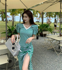 Official website stripe split buttock dress