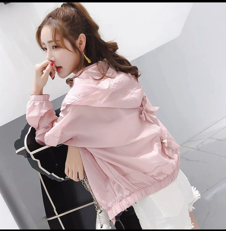 2021 sunscreen clothing women's short summer wear ultra thin Hooded Jacket bow cardigan sunscreen clothing