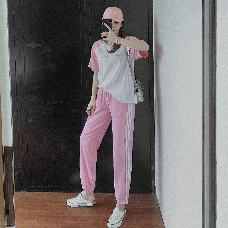 Fashion suit women's short sleeve T-shirt two piece suit with foreign style and leisure personality