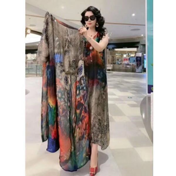 Your lady's silk like dress two piece spring dress new fashion foreign style loose and slim large size suit skirt