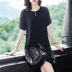#2021 new summer 200kg women's medium length dress with loose and thin foreign style skirt