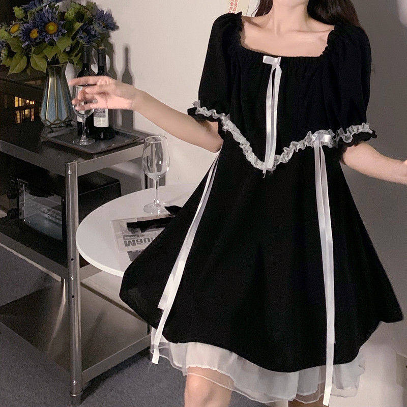 Women's new summer large French age reducing small baby dress fat mm loose thin bubble sleeve dress