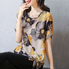 Chiffon shirt large size women's wear show thin cover meat ink printing top 2021 new summer foreign style fat mm versatile