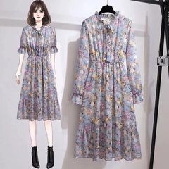 Large size women's 2021 early spring new fat sister Korean thin medium length Chiffon Dress