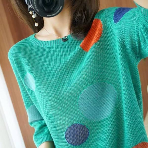 2021 spring New Jersey women's T-shirt women's round neck loose color bottomed top medium sleeve sweater