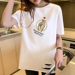 White short sleeve T-shirt women's new year with large size T-shirt loose cotton wide sleeve medium length top