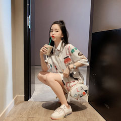 Summer 2021 new mid long fashion printed square neck short sleeve student T-shirt