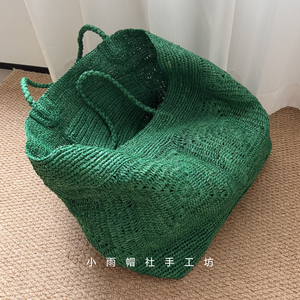 小雨帽社 手工编织重工单肩手提包拉菲草度假风托特包简约时尚草