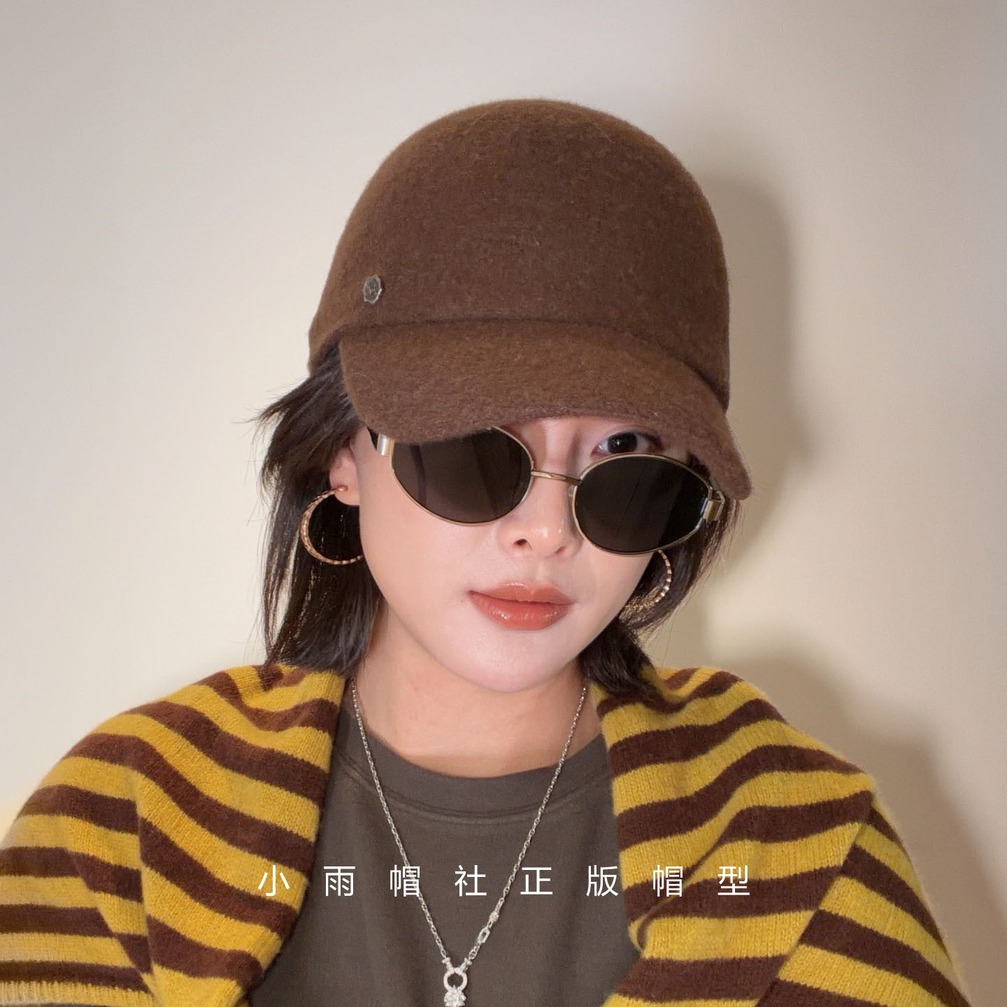 秋冬羊毛质感马术帽女士复古