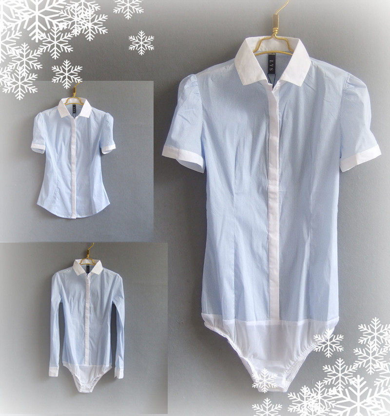 韩版显瘦夏装职业工装短袖工作服打底条纹连体衬衫女长袖修身衬衣在类目 女装/女士精品, 衬衫中 - 来自Buy2taobao.com提供专业的淘宝代购服务