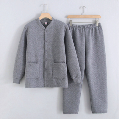 中老年人男三层棉大尺码保暖开 衫内衣套装棉毛裤加厚秋衣卫生裤