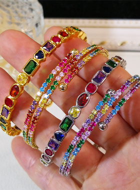 彩色锆石开口手镯爱心糖果色