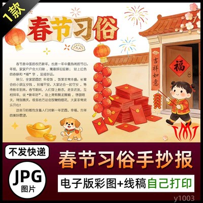 小学生春节习俗手抄报幼儿园过年新年快乐喜迎新春节电子小报图片