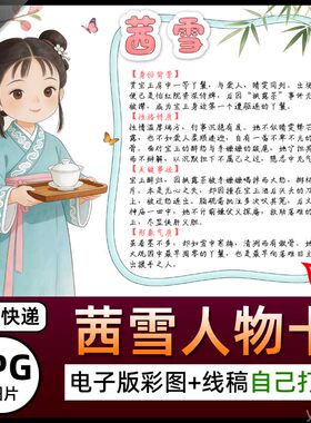 红楼梦金陵十二钗又副册茜雪人物卡介绍名片图片手抄报电子小报A4