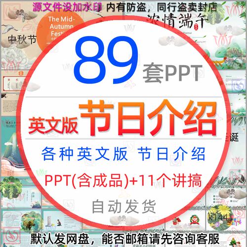 英文版中秋端午清明母亲节圣诞元旦元宵春节日介绍PPT模板劳动节