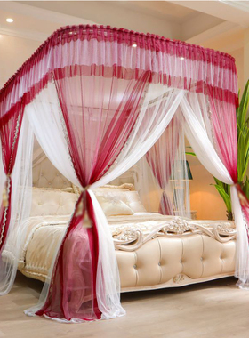 2025新款加粗U型导轨蚊帐加密婚庆支架落地加厚双人床家用公主风