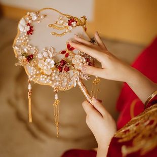 秀禾出嫁团扇双面新娘结婚礼服汉古装diy喜扇架子礼盒成品