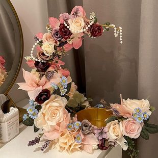 高颜值假花铁盒鞋 饰婚房婚鞋 架备婚摆件 婚礼仿真花装 中式