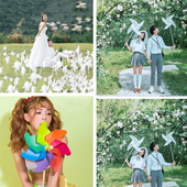 婚纱儿童摄影道具彩风车外景旅拍照森系插草地装 饰创意白色大风车