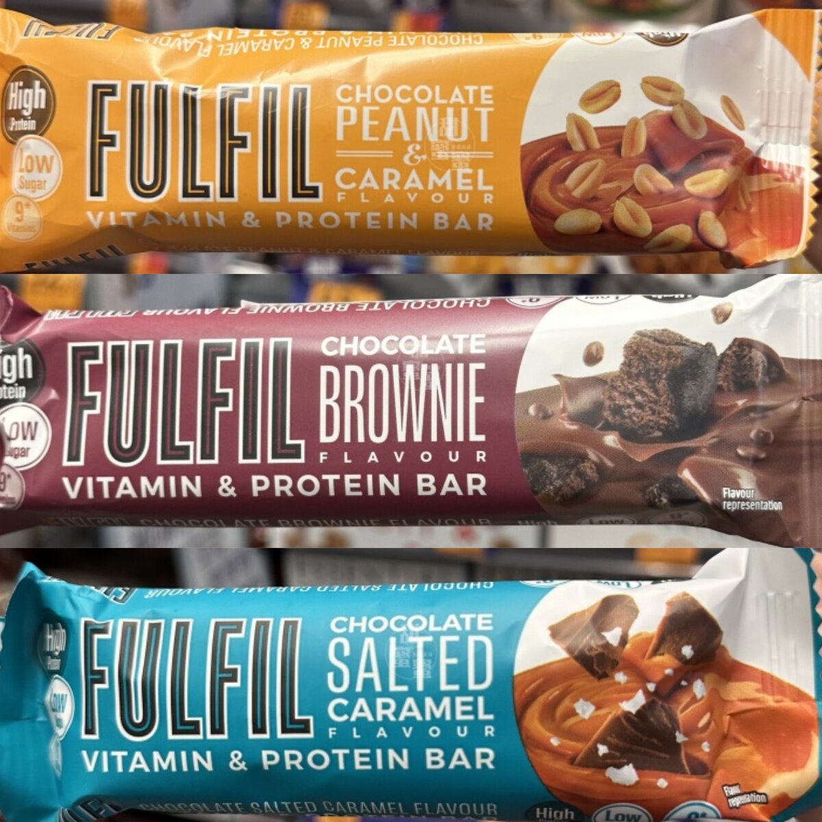 香港代购 FULFIL朱古力布朗尼味/花生焦糖味/焦糖味维生素蛋白棒