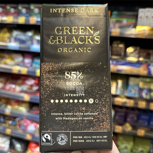 90g 香港代购 S有机85%黑朱古力排装 GREEN&BLACK 巧克力零食 进口