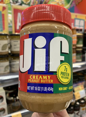 香港代购 美国Jif积富Creamy Peanut Butter幼滑花生酱454g面包酱