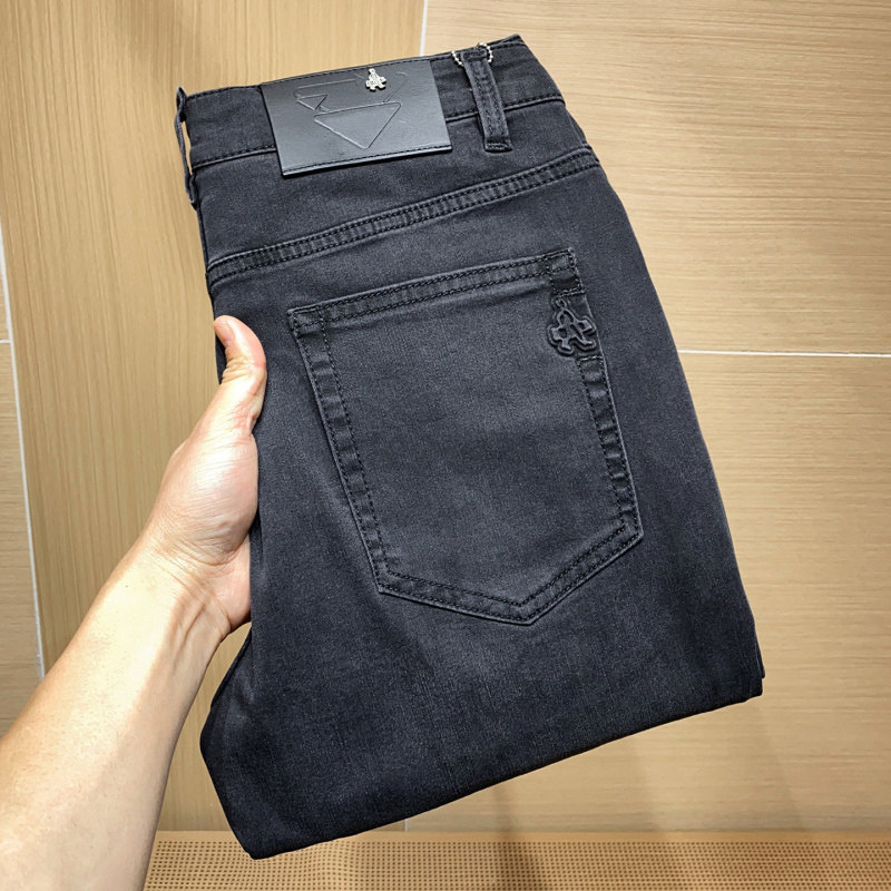 高端男裤2026春季薄款修身牛仔裤男士黑灰小脚裤显瘦休闲长裤上班