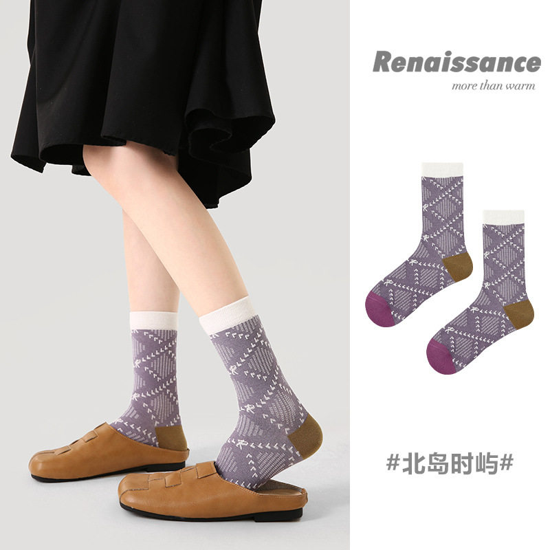 袜子女几何图案薄款透气复古