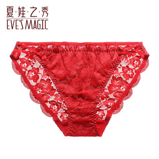 夏娃之秀浪漫蕾丝内裤性感无痕中腰女士三角裤大红色新娘塑型短裤