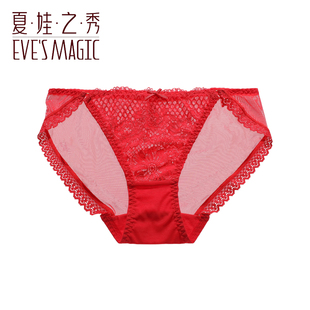 夏娃之秀性感蕾丝内裤女本命年半透明网纱红色收腹提臀三角裤K667