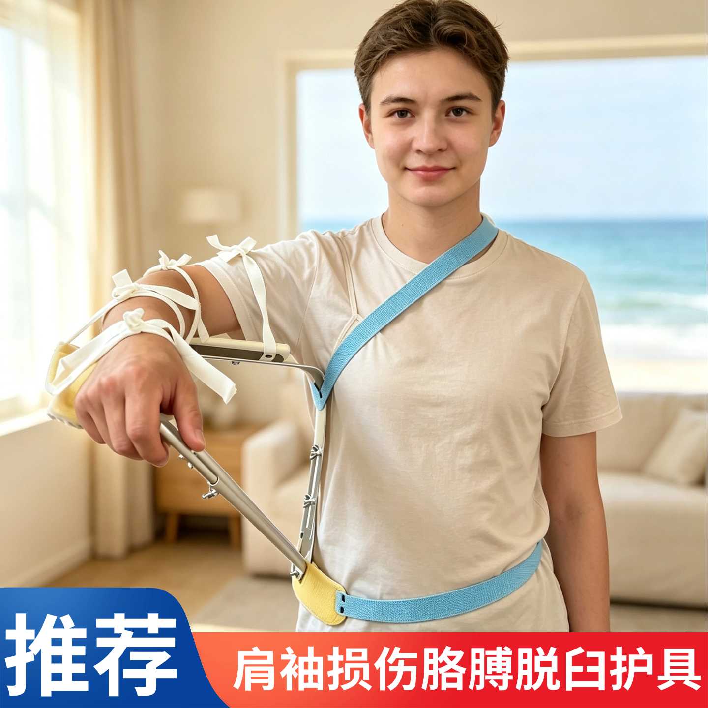 肩部外展支撑护托 加宽绑带稳固防护护肩 成人居家手臂固定护具