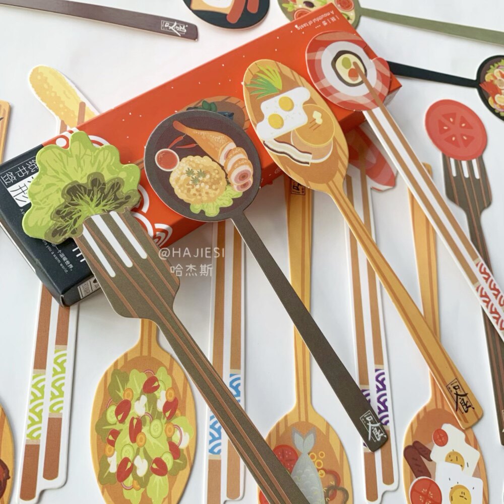 饭否书签吃饭勺子叉子形状异形卡片食物美食干饭人阅读卡片送学生