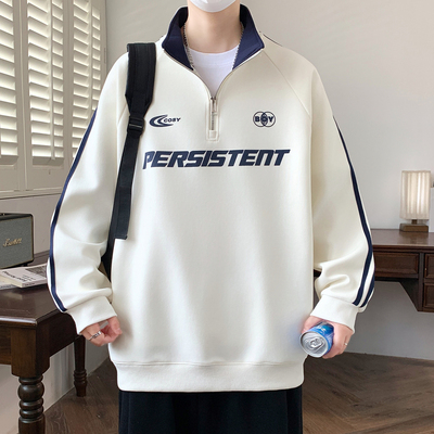 2025早秋新款青少年半高拉链领卫衣潮牌宽松男生百搭款长袖上衣