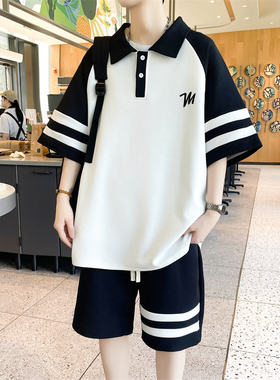 夏季学院风青少年时尚套装宽松舒适学生透气百搭撞色个性两件套
