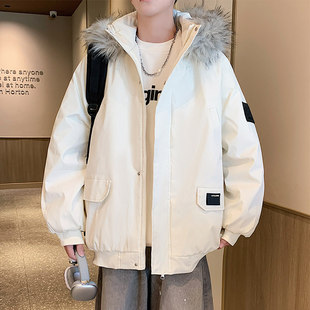 有型男生时尚 青少年连帽大毛领加棉加厚棉衣韩版 百搭外套 新款 冬季