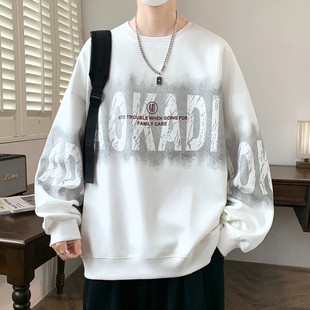 2025秋季新款青少年潮牌字母印花卫衣宽松美式男生百搭款圆领上衣