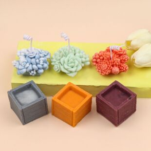 跨境多肉蜡烛模具diy方形花盆香薰蜡烛模ins盆栽蜡烛模具硅胶
