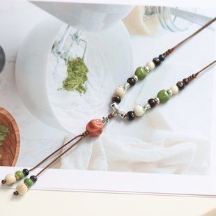 可调节陶瓷项链607 景德镇瓷珠毛衣链长款 浮生若梦 民族风新中式