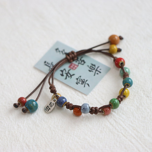 民族风文艺国风陶瓷编织手链手绳