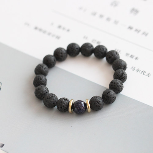 创意黄铜火山石蓝砂石复古手串