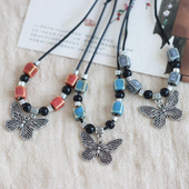 文艺复古中国风陶瓷蝴蝶项链民族风闺蜜项坠短款 景德镇毛衣链456