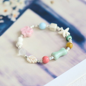 原创串珠多巴胺五角星手链ins清新陶瓷手链森系猫头鹰瓷珠手串338