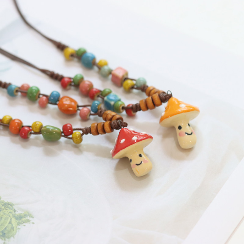 景德镇手工陶瓷蘑菇项链吊坠