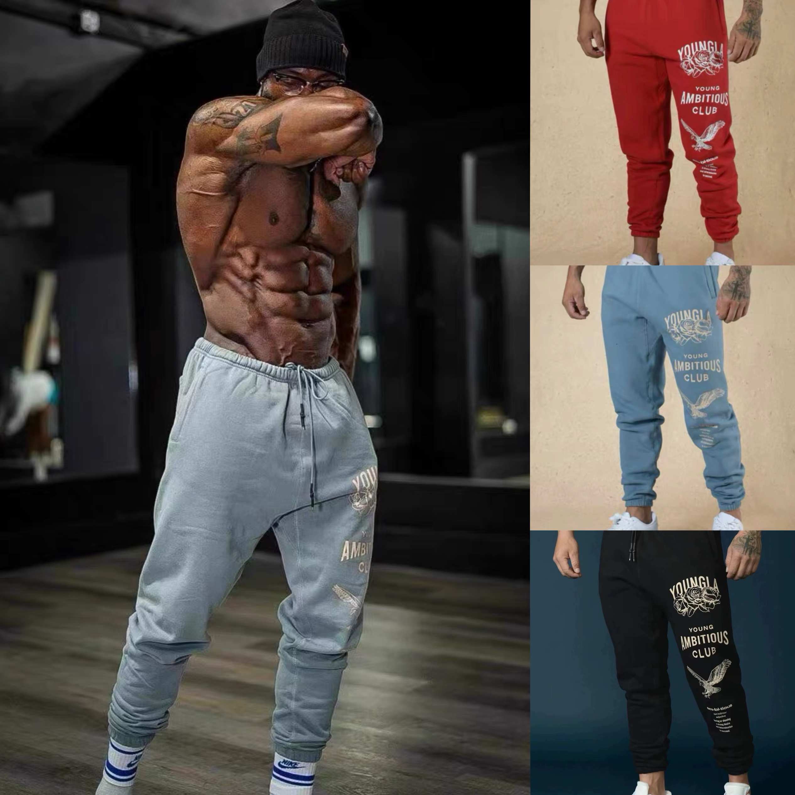 运动宽松YoungLA老鹰美式棉长裤