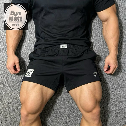现货Gymshark全精梳格子布短裤男健身运动耐磨无弹全棉运动四分裤