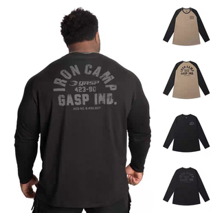 运动健身弹力拼色跑步t恤 男ins薄款 新款 GASP盖世普铁营弹力棉长袖