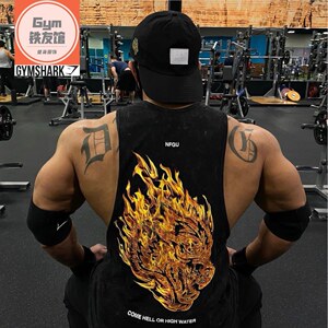 六折特价DARCSPORT NFGU狼头火焰背心男美式运动健身纯棉无袖坎肩
